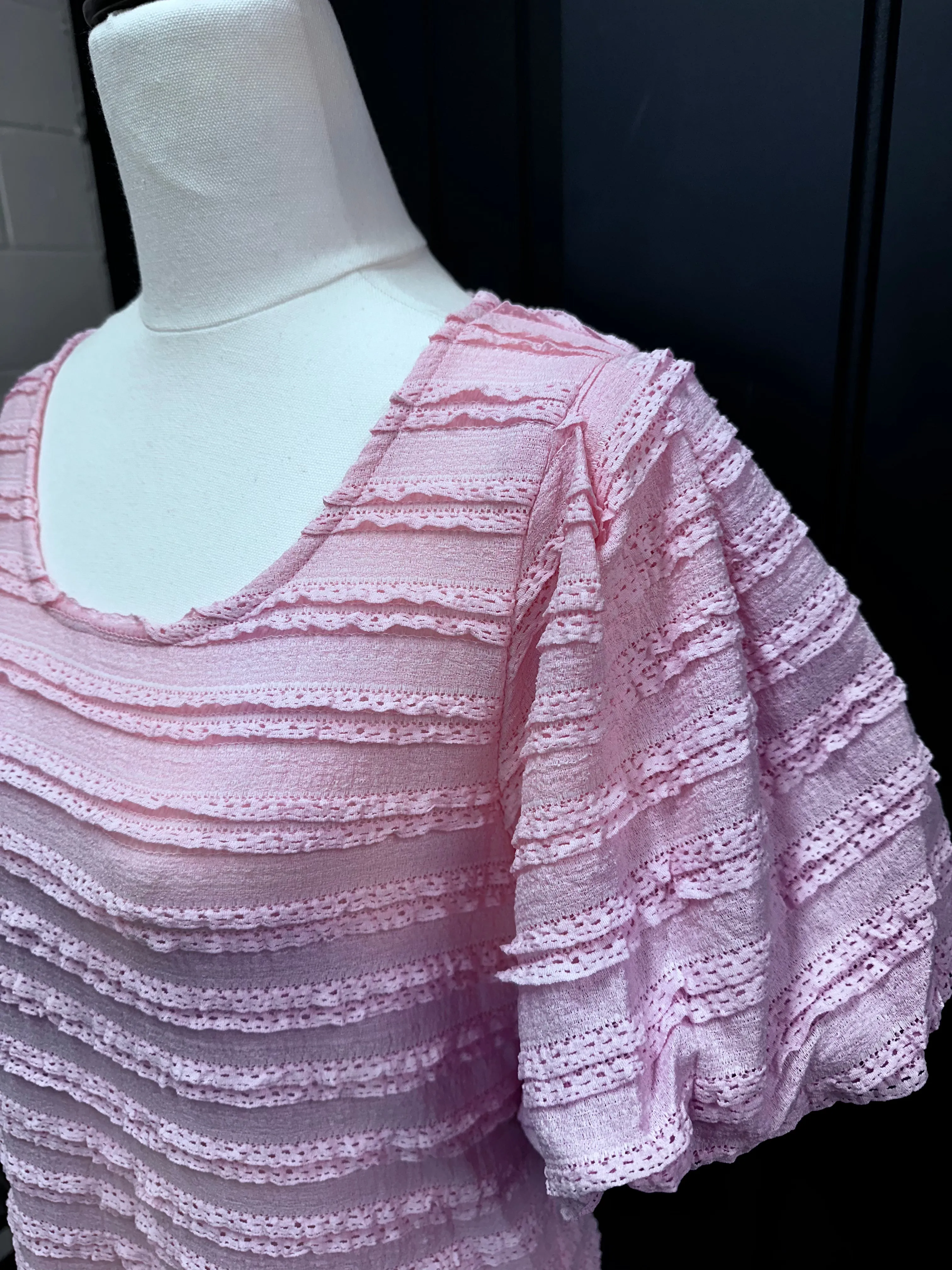 Pink Ruffle Textured Top