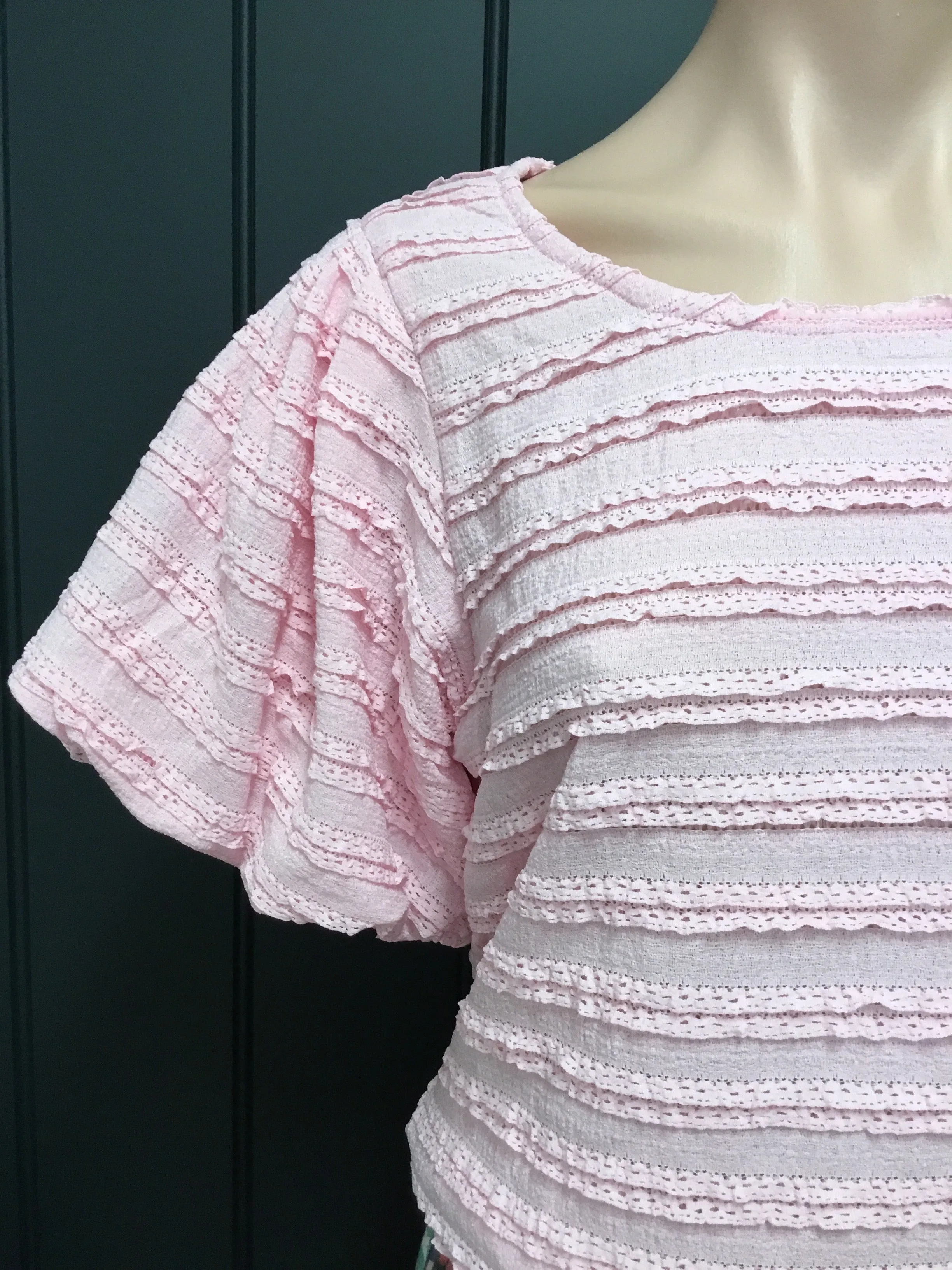 Pink Ruffle Textured Top