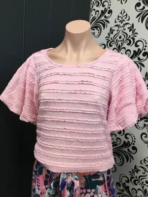 Pink Ruffle Textured Top