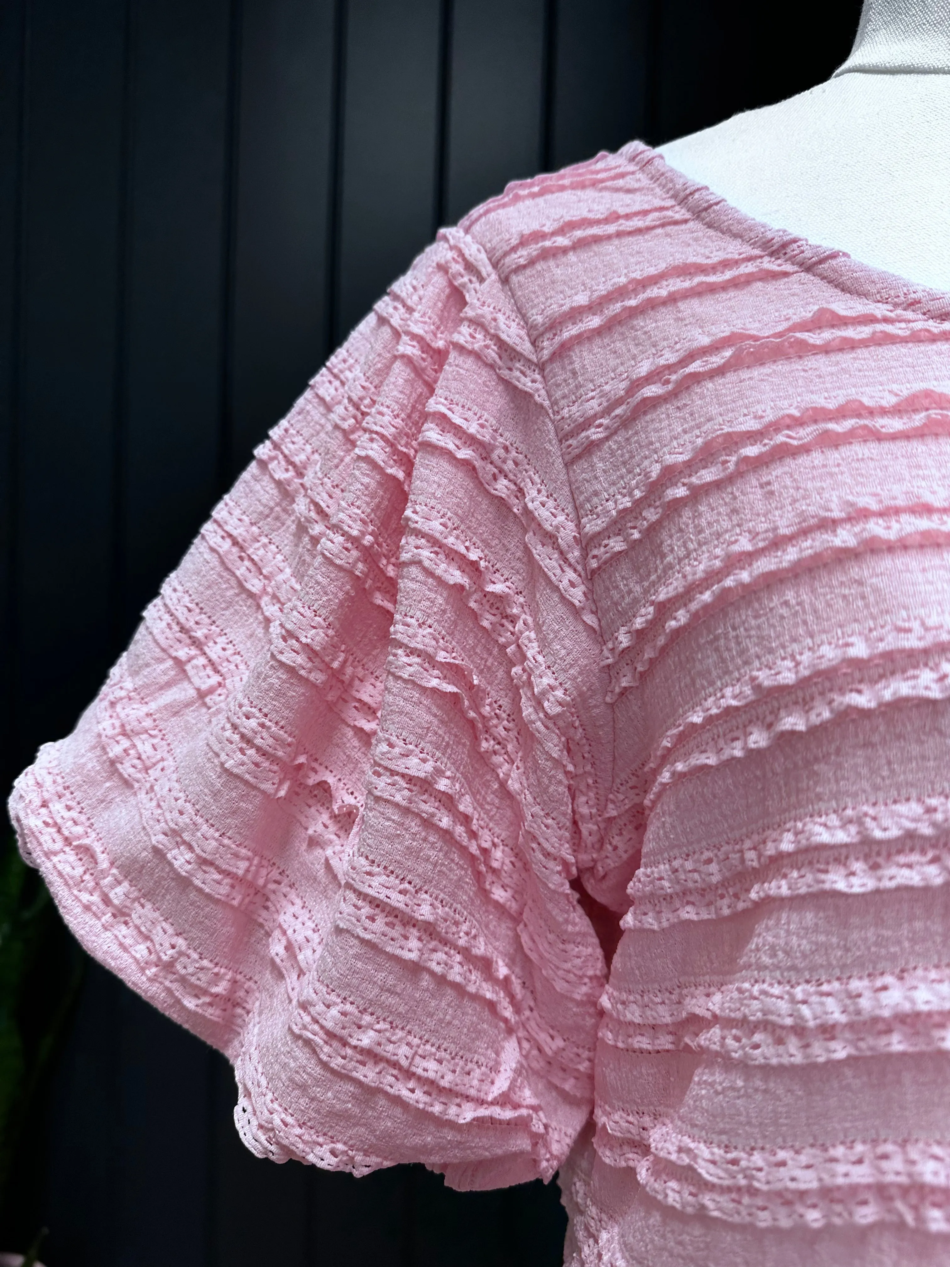 Pink Ruffle Textured Top