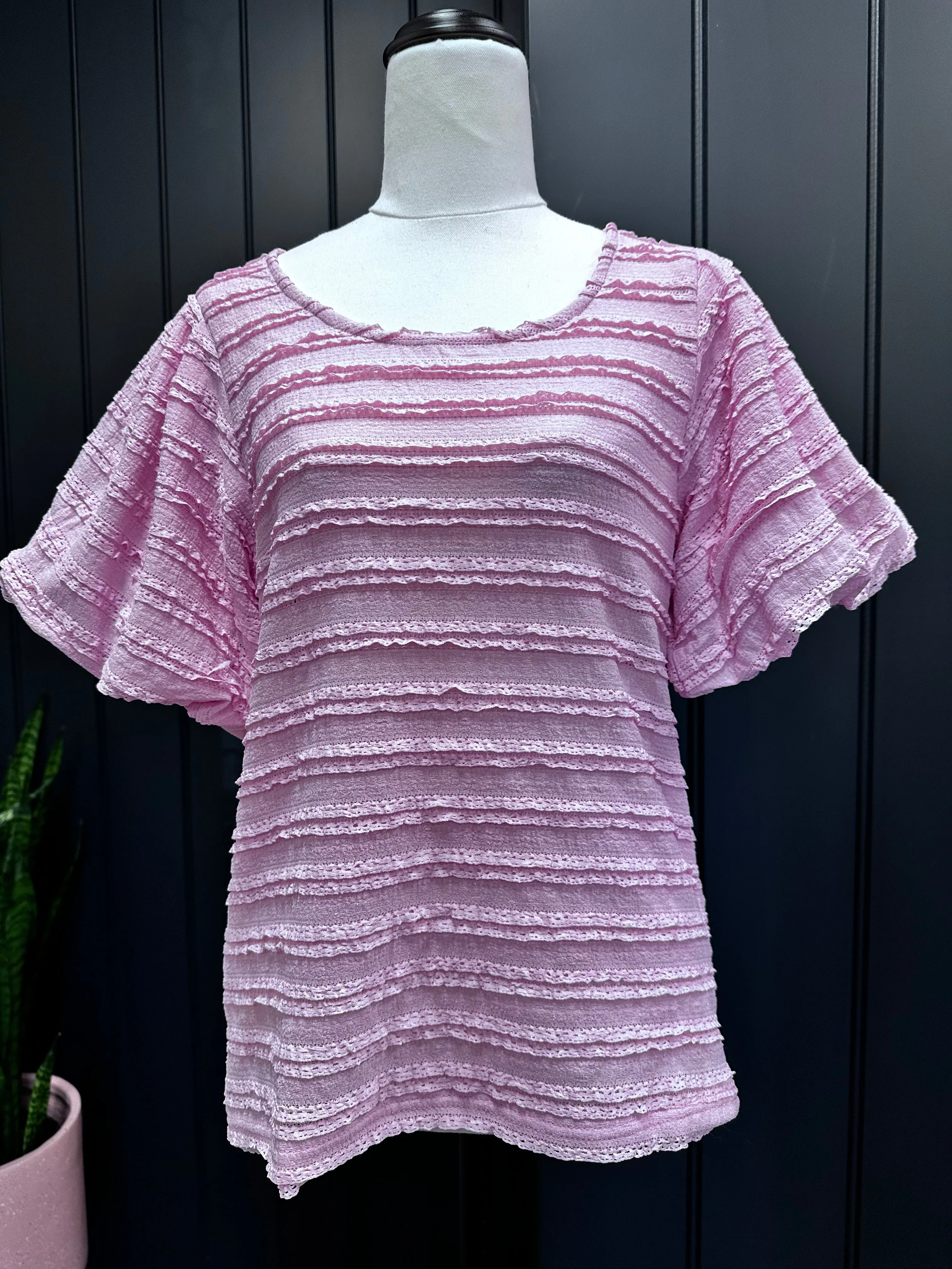 Pink Ruffle Textured Top