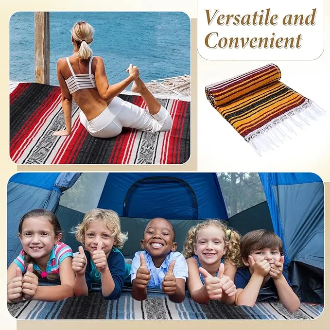 Preboun 10 Pieces Mexican Blanket Bulk Authentic Woven Yoga Blanket Large Picnic Camping Blanket Colorful Striped Serape Blanket for Beach Outdoor Grass Car Home Throw Blanket (Mixed Color)