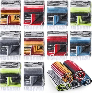 Preboun 10 Pieces Mexican Blanket Bulk Authentic Woven Yoga Blanket Large Picnic Camping Blanket Colorful Striped Serape Blanket for Beach Outdoor Grass Car Home Throw Blanket (Mixed Color)