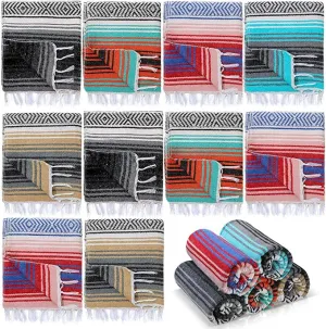Preboun 10 Pieces Mexican Blanket Bulk Authentic Woven Yoga Blanket Large Picnic Camping Blanket Colorful Striped Serape Blanket for Beach Outdoor Grass Car Home Throw Blanket (Multi Color)
