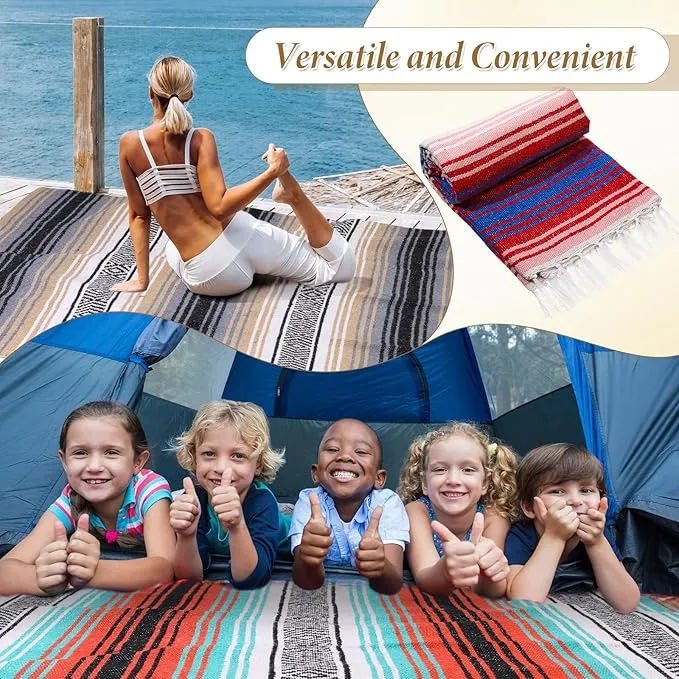 Preboun 10 Pieces Mexican Blanket Bulk Authentic Woven Yoga Blanket Large Picnic Camping Blanket Colorful Striped Serape Blanket for Beach Outdoor Grass Car Home Throw Blanket (Multi Color)