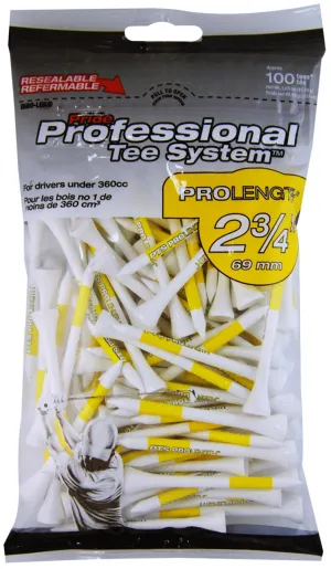 Pride Professional Prolength Wood Golf Tee, 2-3/4 Inch, Yellow/White, 100 Count