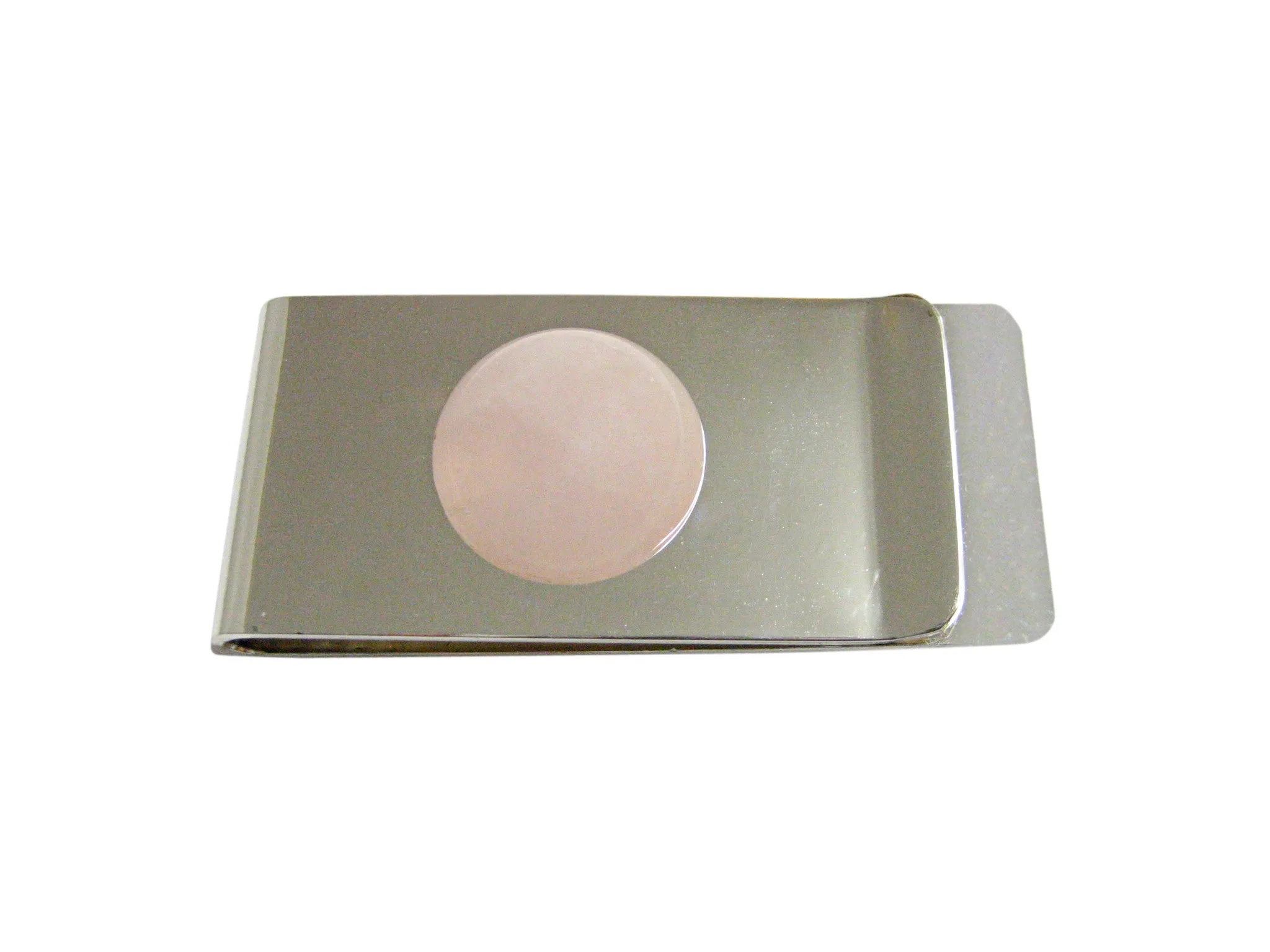 Round Rose Quartz Gemstone Pendant Money Clip