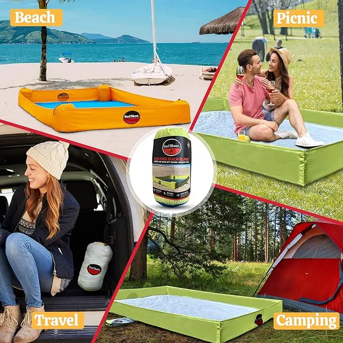 Sandproof Beach Blanket - Oversize Large Outdoor Picnic Blanket for Beaches & Camping - Portable Family Beach Blanket Waterproof Sandproof for Parks, Travel, Vacation Essentials (Yellow)