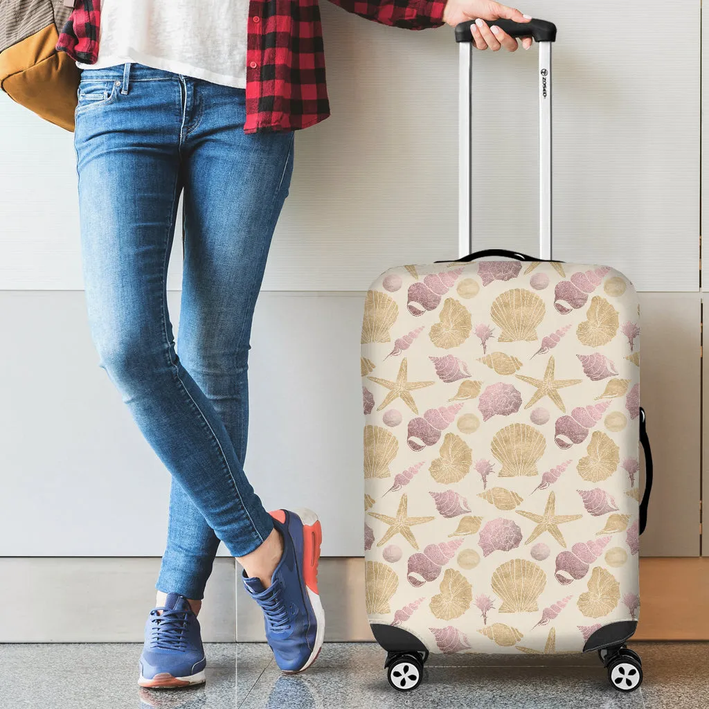 Seashell Pattern on Antique White Background Luggage Cover Suitcase Protector