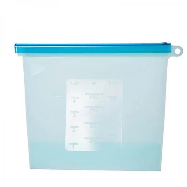 Silicone Reusable Vacuum Seal Fresh Bag Kitchen Re-Zip Storage Pouch Airtight Container for Food Vegetables Fruits - Blue