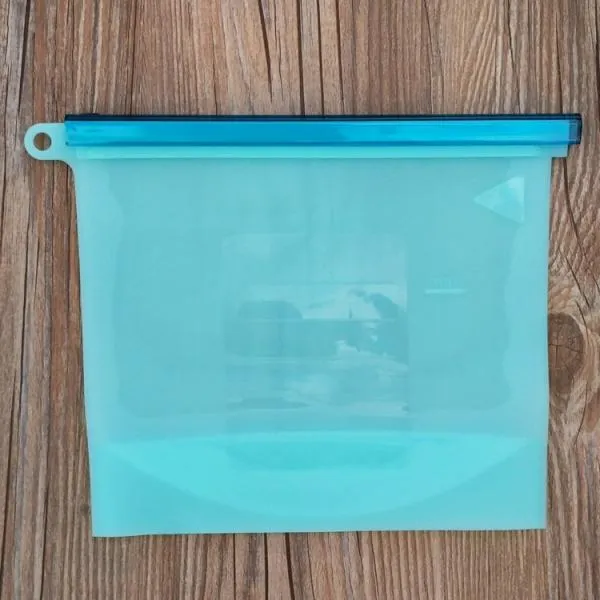 Silicone Reusable Vacuum Seal Fresh Bag Kitchen Re-Zip Storage Pouch Airtight Container for Food Vegetables Fruits - Blue