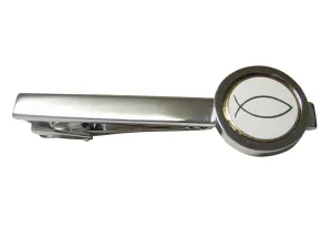 Silver and Gold Toned Religious Ichthys Jesus Fish Square Tie Clip
