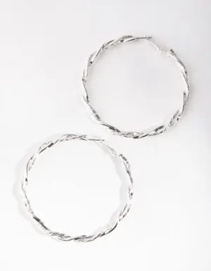 Silver Double Twist Hoop Earrings