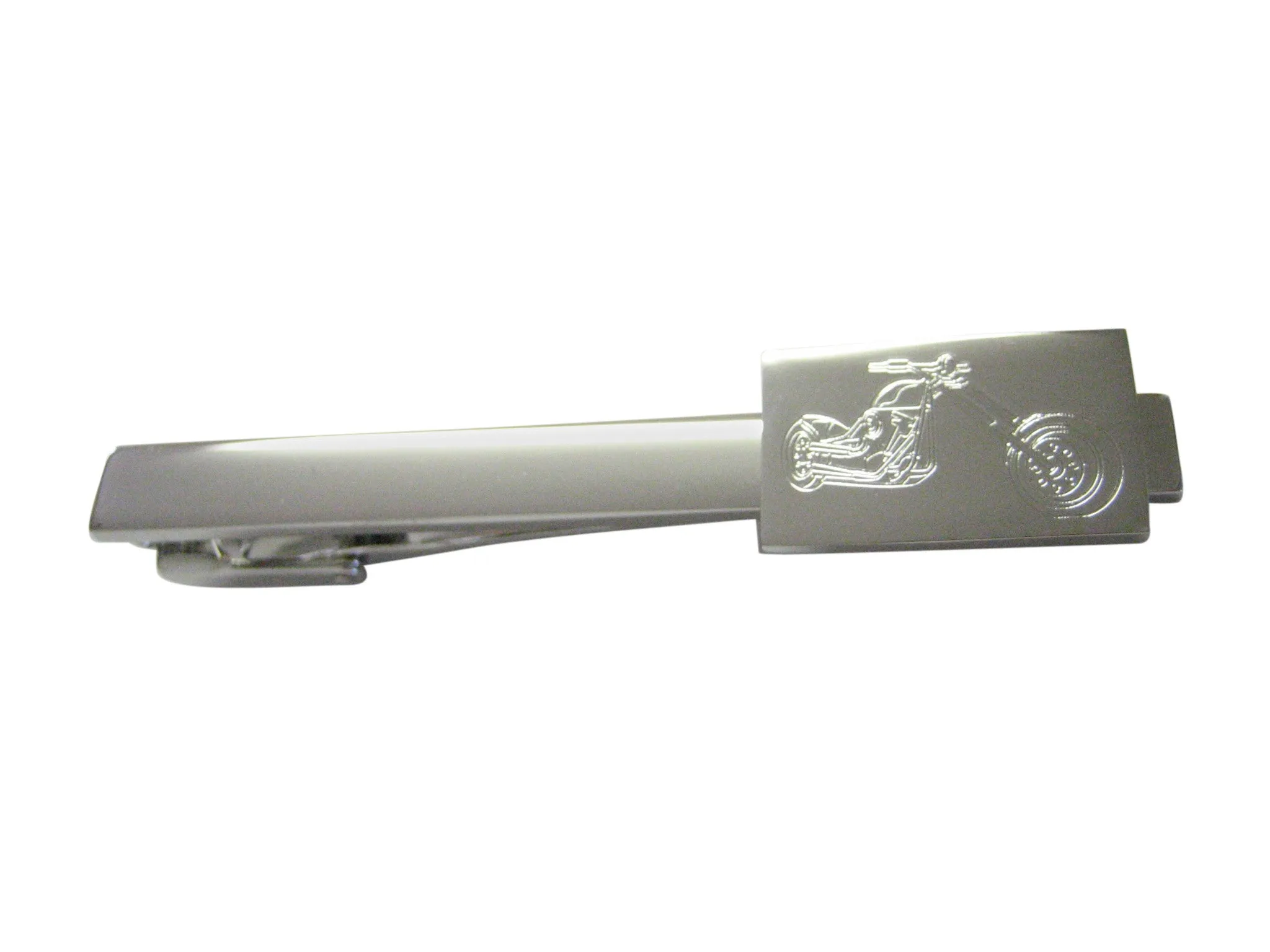 Silver Toned Etched Chopper Motorcycle Square Tie Clip