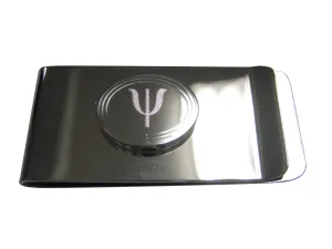 Silver Toned Etched Oval Greek Letter Psi Pendant Money Clip