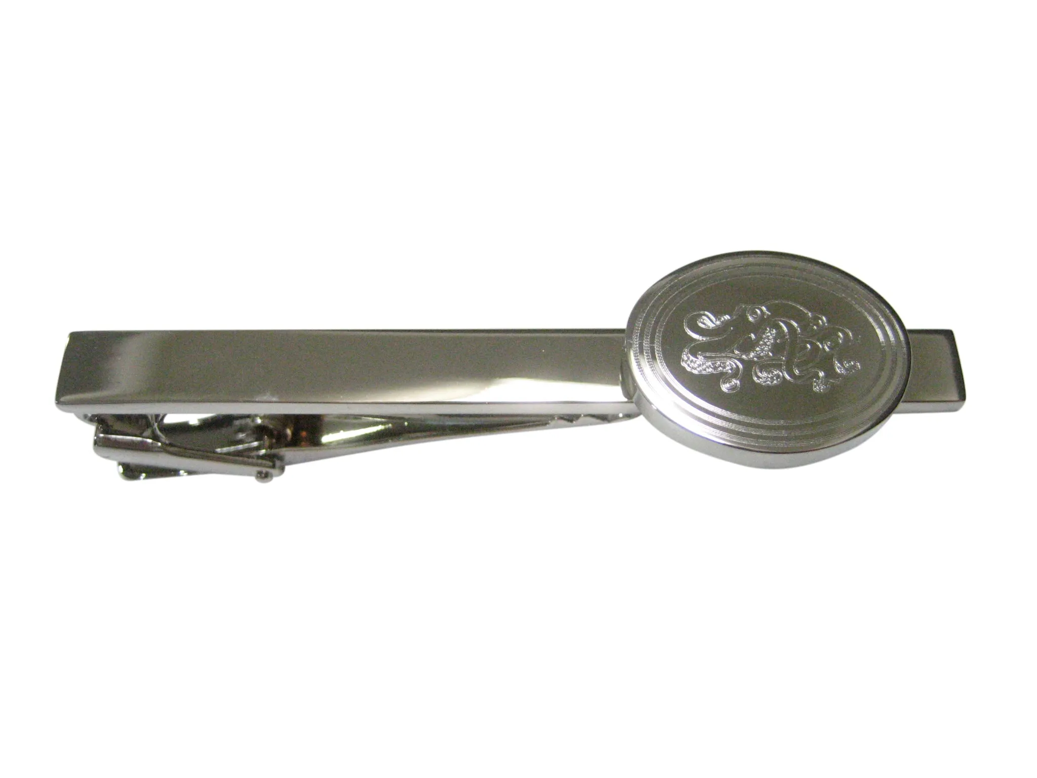 Silver Toned Etched Oval Octopus Tie Clip