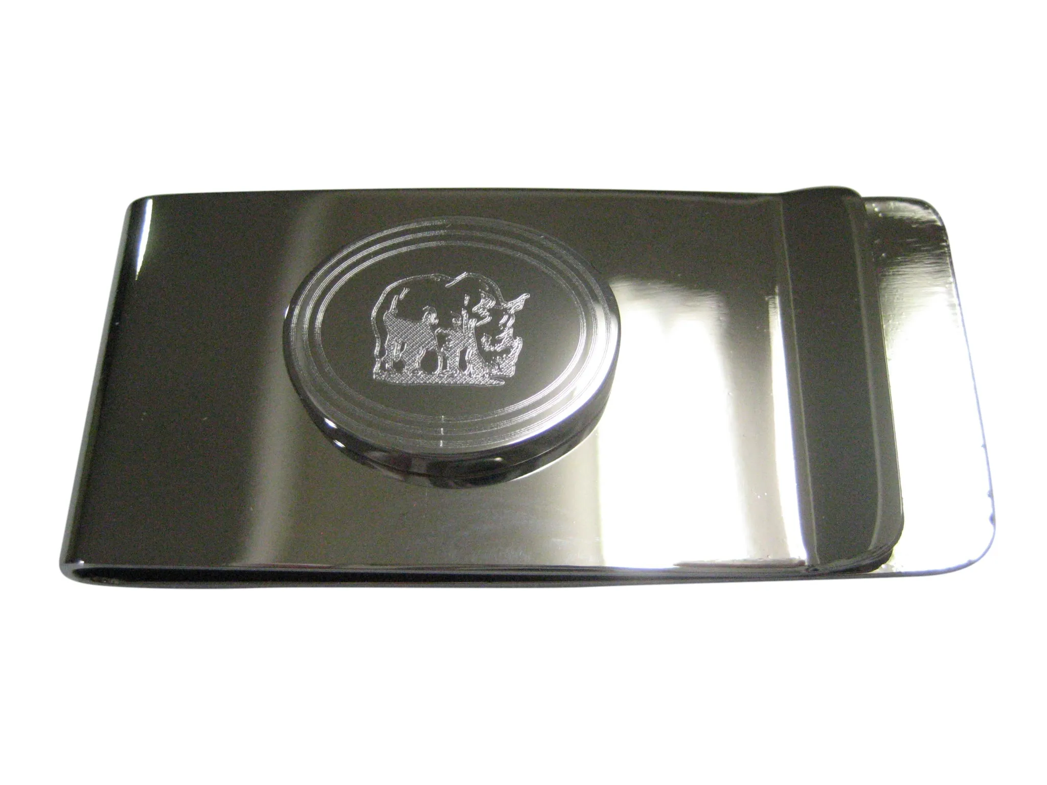 Silver Toned Etched Oval Rhino Money Clip