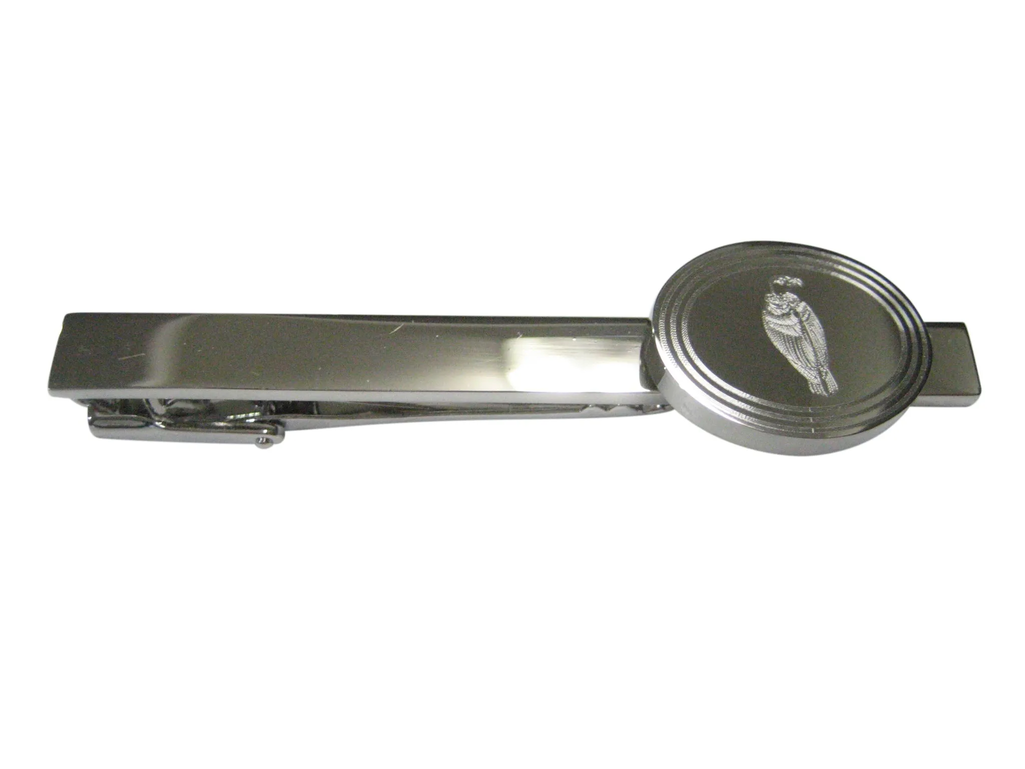 Silver Toned Etched Oval Vulture Bird Tie Clip