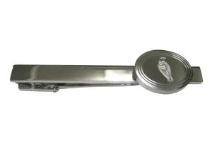 Silver Toned Etched Oval Vulture Bird Tie Clip