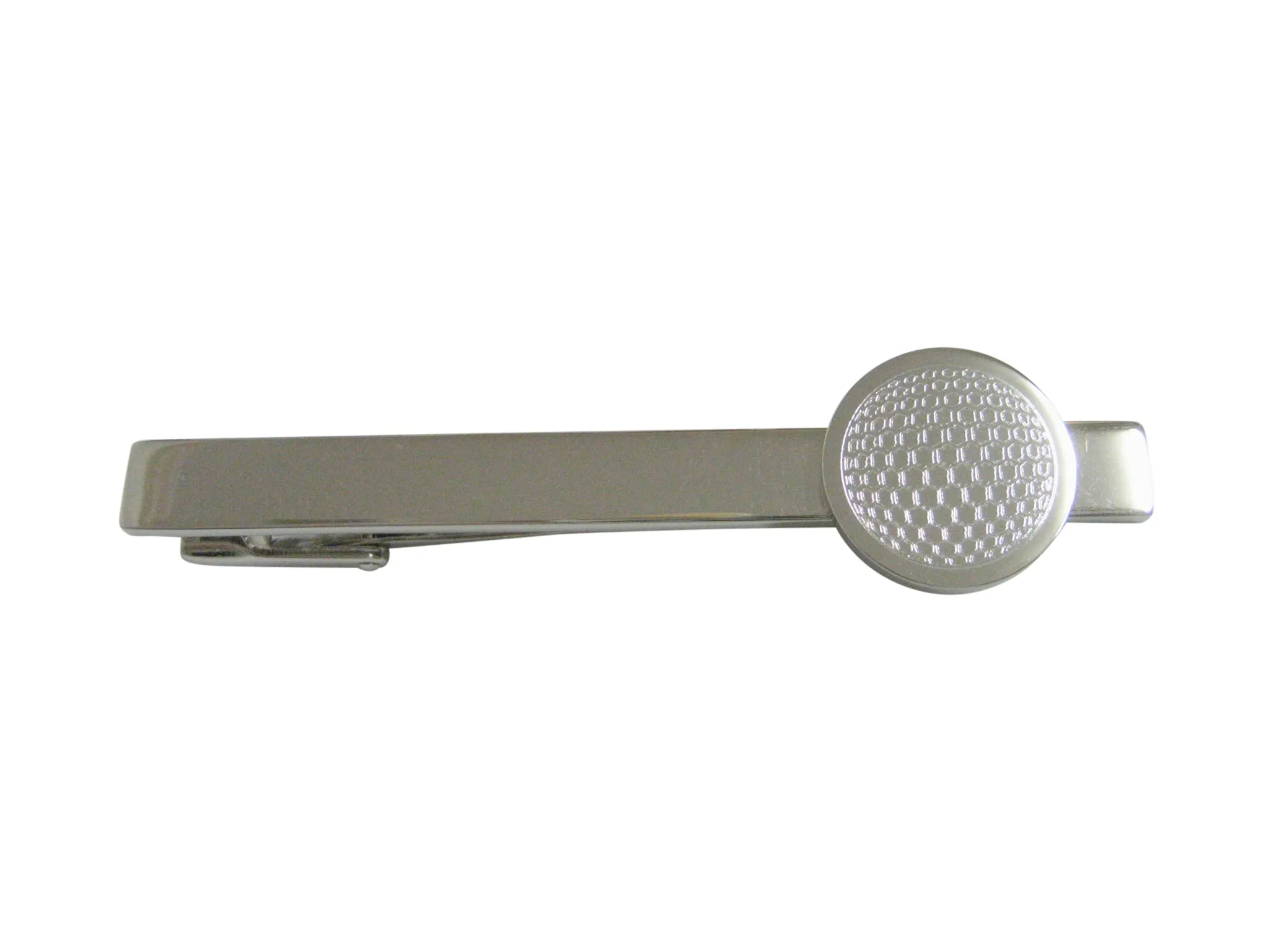 Silver Toned Etched Round Golf Ball Pendant Square Tie Clip