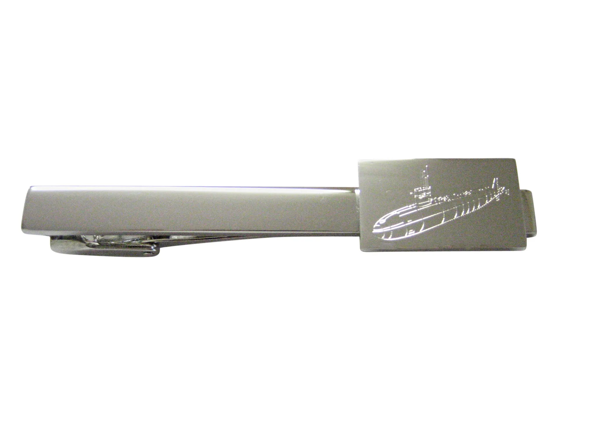 Silver Toned Etched Submarine Square Tie Clip