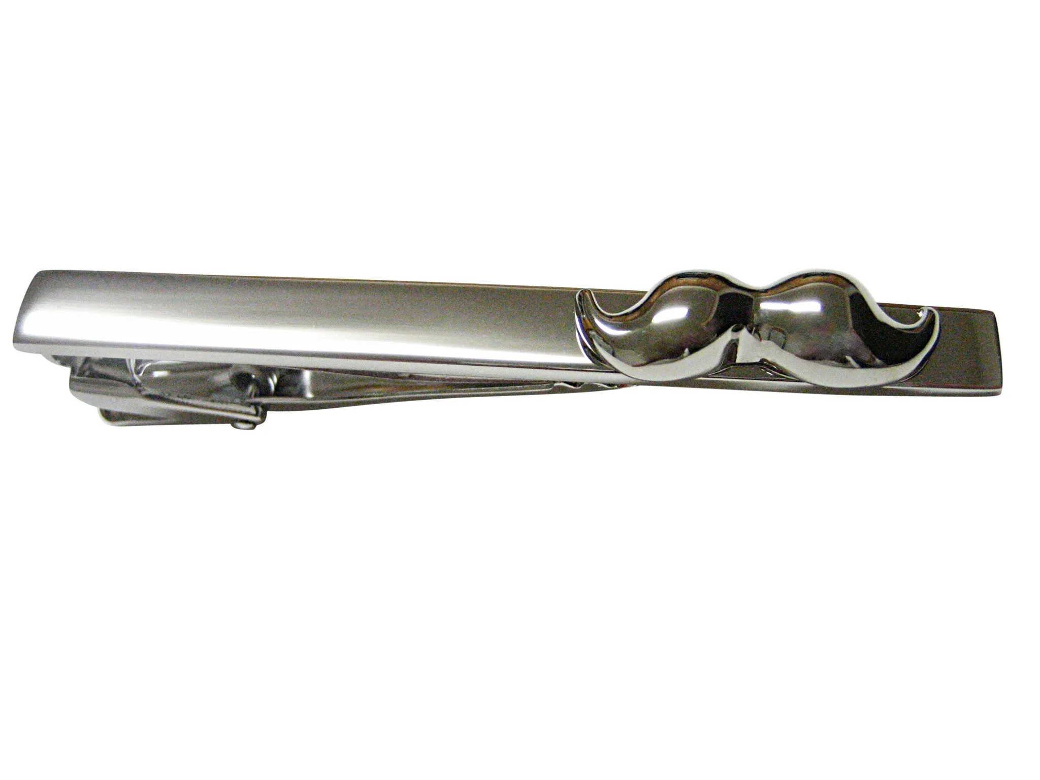 Silver Toned Hipster Mustache Square Tie Clip