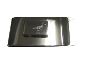 Silver Toned Rectangular Etched Roadrunner Bird Money Clip