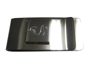 Silver Toned Square Etched Swan Bird Money Clip