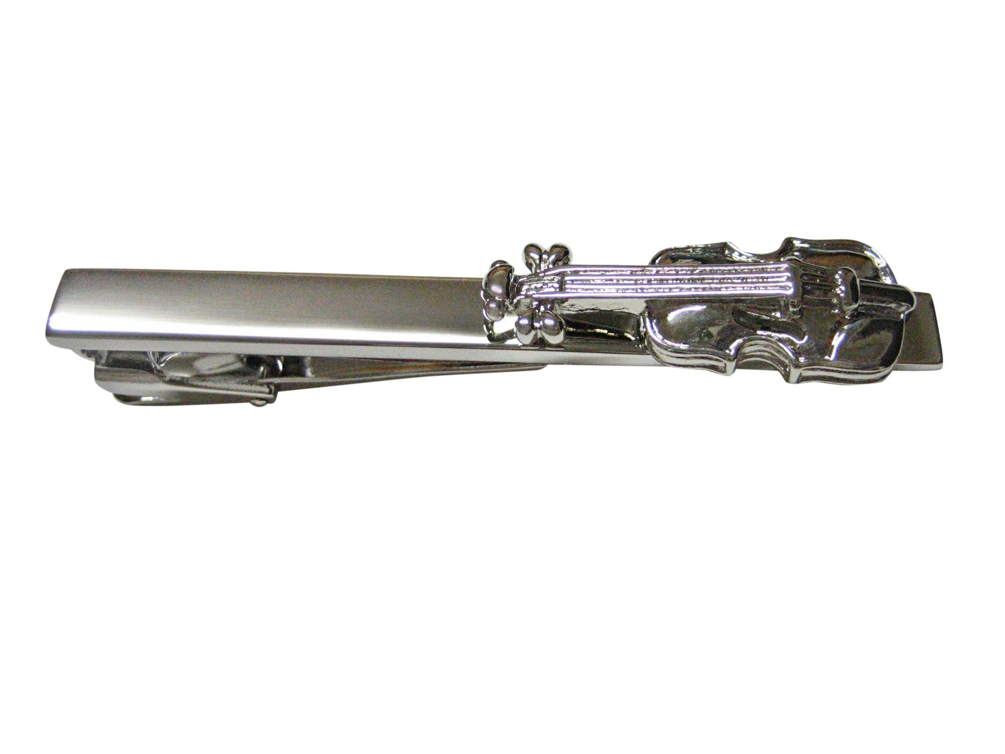 Silver Toned Violin Musical Instrument Square Tie Clip