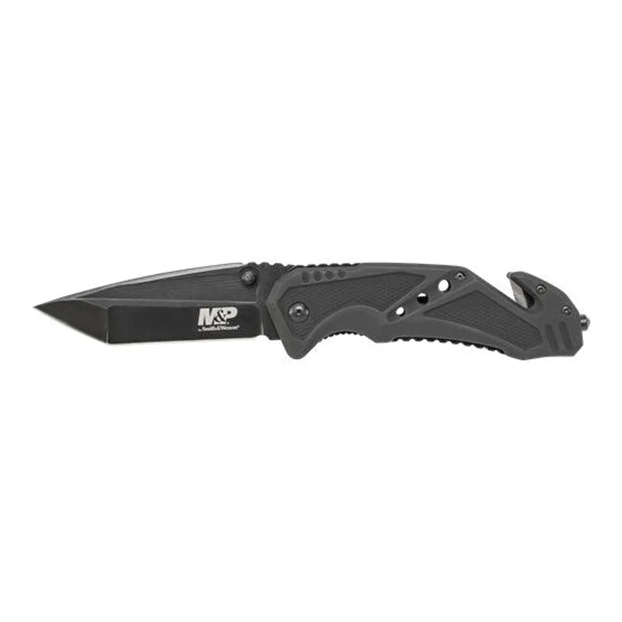Smith & Wesson M&P Clip Folder, Liner Lock, Black Blade and Black Handle, Strap Cutter, Ceramic Glass Breaker