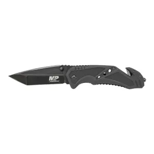Smith & Wesson M&P Clip Folder, Liner Lock, Black Blade and Black Handle, Strap Cutter, Ceramic Glass Breaker