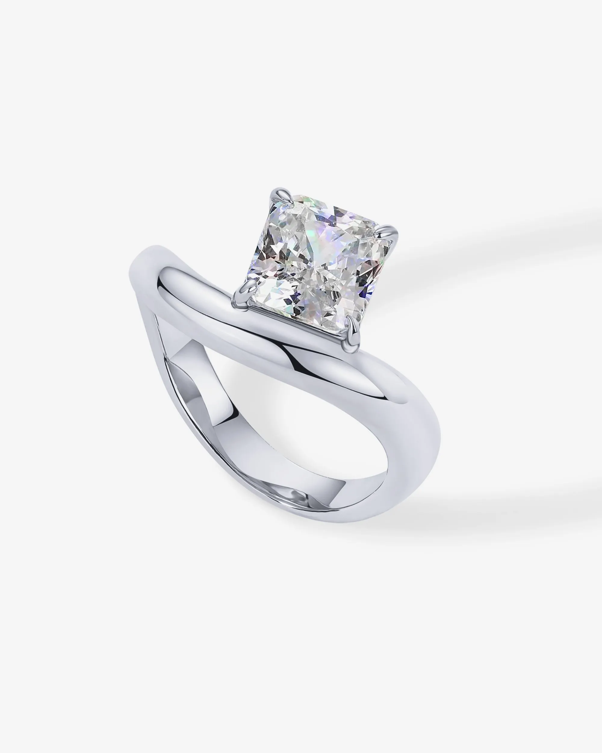 Square Cubic Zirconia Solitaire Wavy Ring
