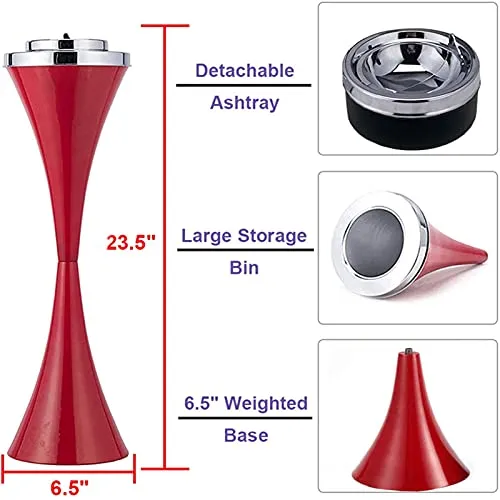 Standing Ashtray Outdoor for Patio, Large & Tall Outside Ashtrays for Cigarette Butt Receptacle Disposal, Commercial Metal Smokers Cigar Ash Tray Container with Lid, for Outside Patio Home Office
