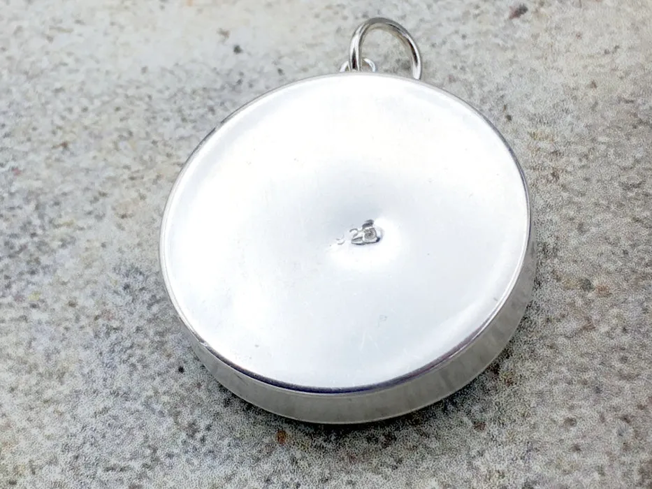 Sterling silver 25mm Round Pendant with Shells, Sand, Sea glass, Sand Dollar, Surf City New Jersey Division Avenue Beach, tide pool, beach comber