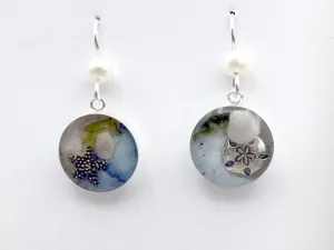 Sterling silver starfish, sanddollar, sand, sea plant and seashell earrings-ocean- sea shell,beach,shore, beach comber, tidepool,  tide pool, alcohol ink, LBI, New Jersey, shore