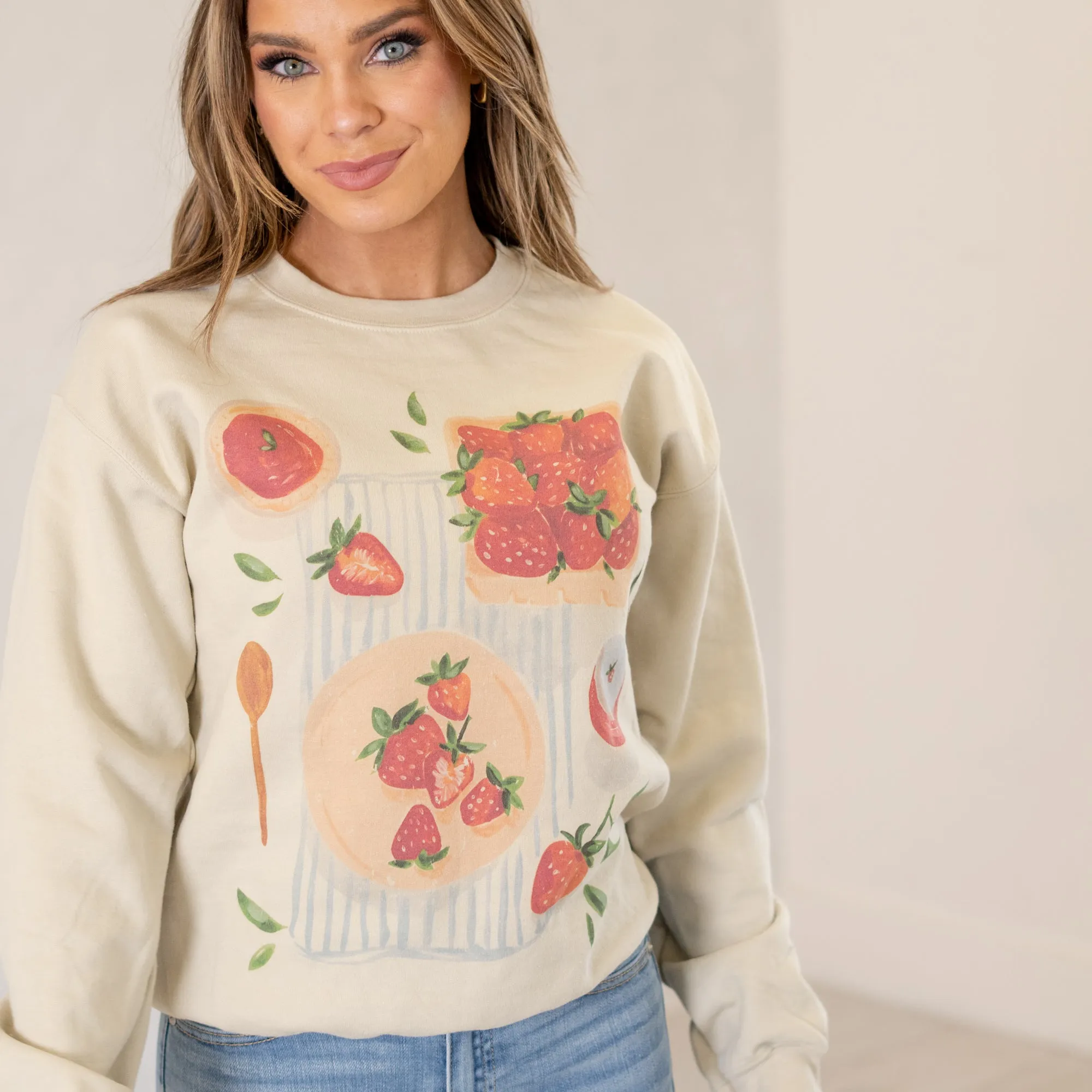 Strawberry Picnic Graphic Long Sleeve Sweater