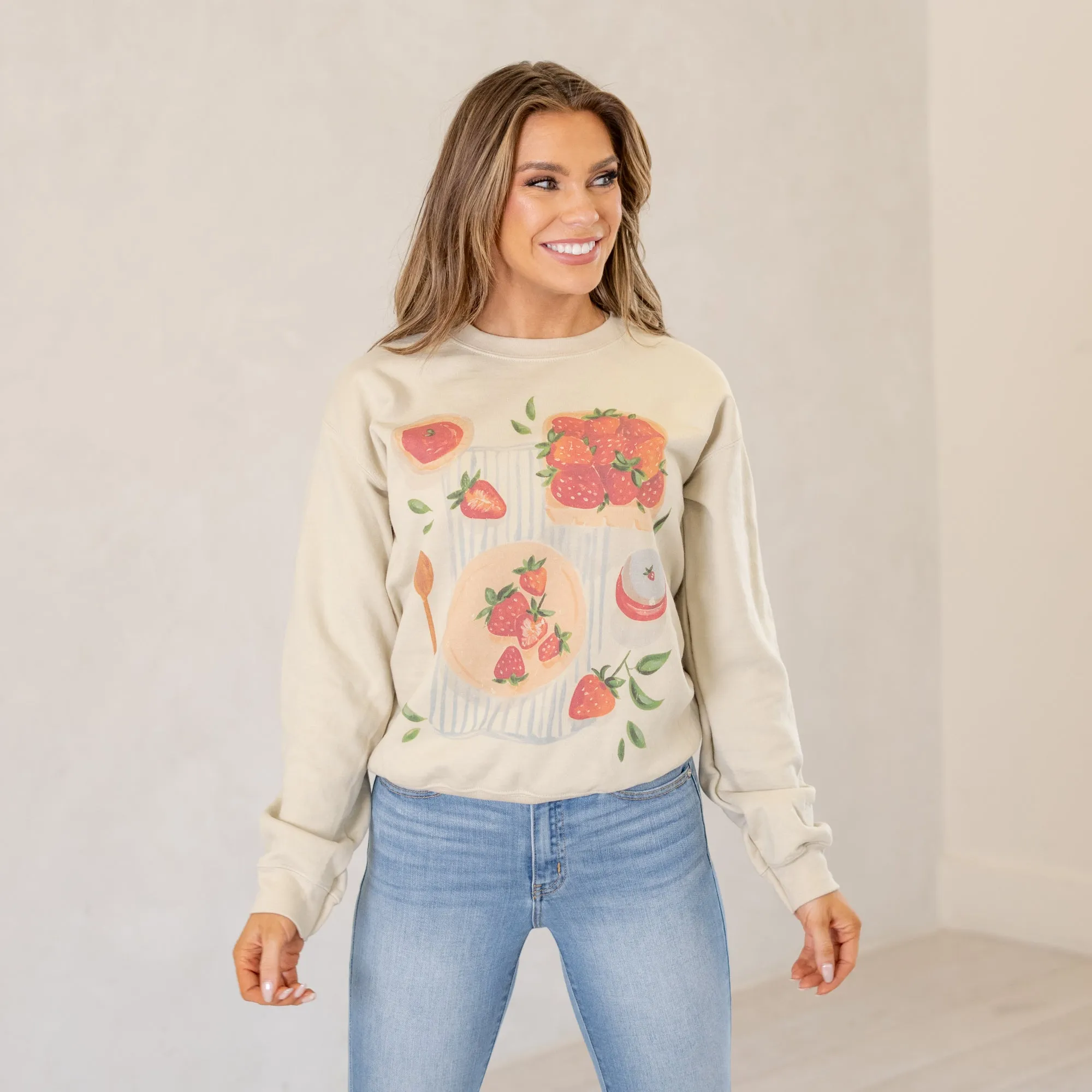 Strawberry Picnic Graphic Long Sleeve Sweater