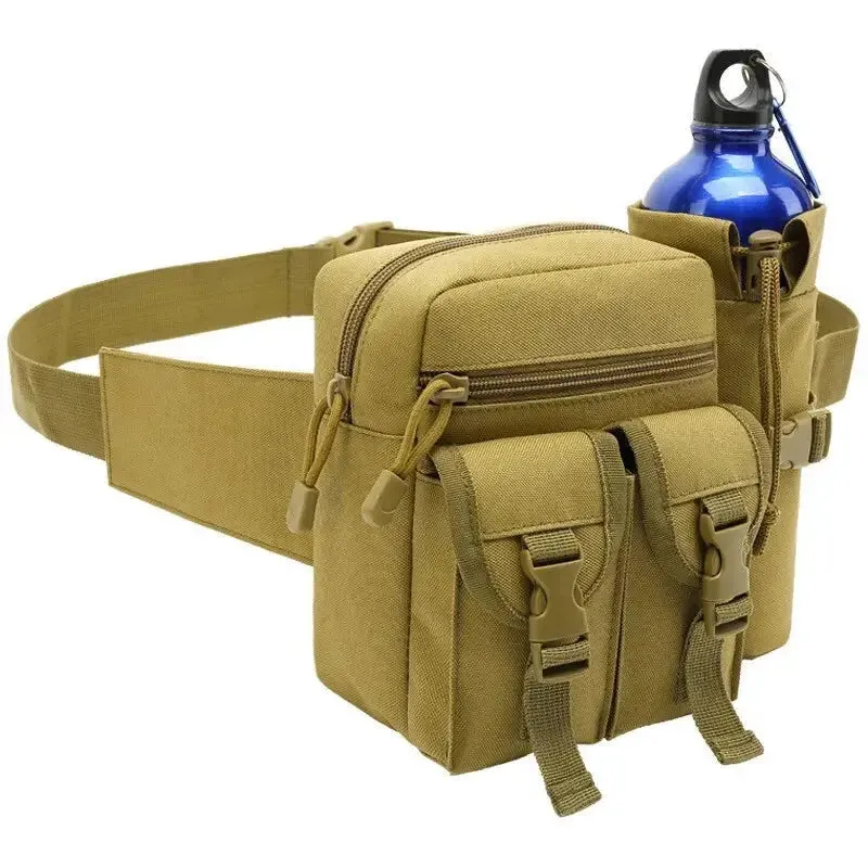 Tactical Waterproof Waist Bag with Bottle Holder, Convertible to Shoulder Pack, Ideal for Outdoor and Hiking Use