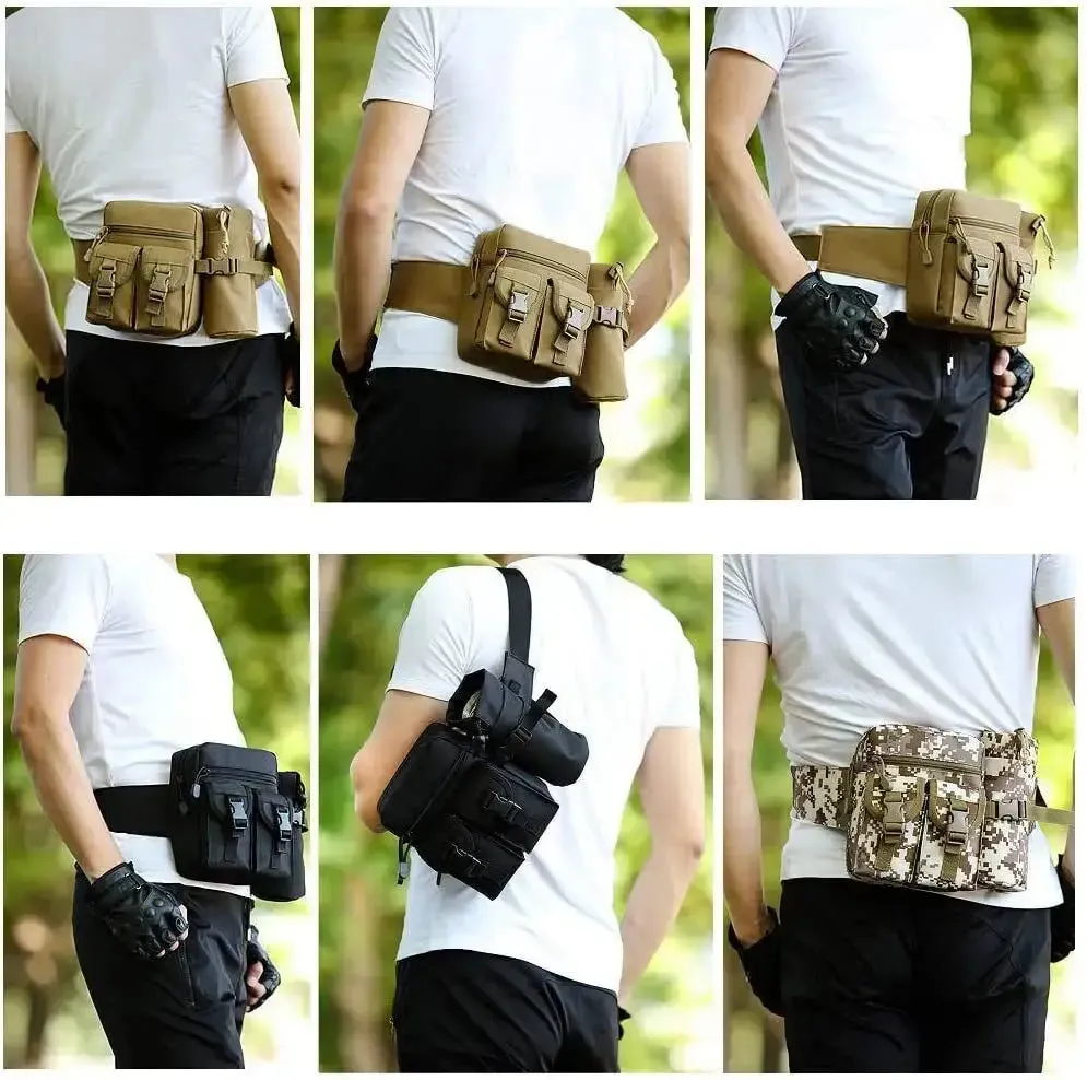 Tactical Waterproof Waist Bag with Bottle Holder, Convertible to Shoulder Pack, Ideal for Outdoor and Hiking Use