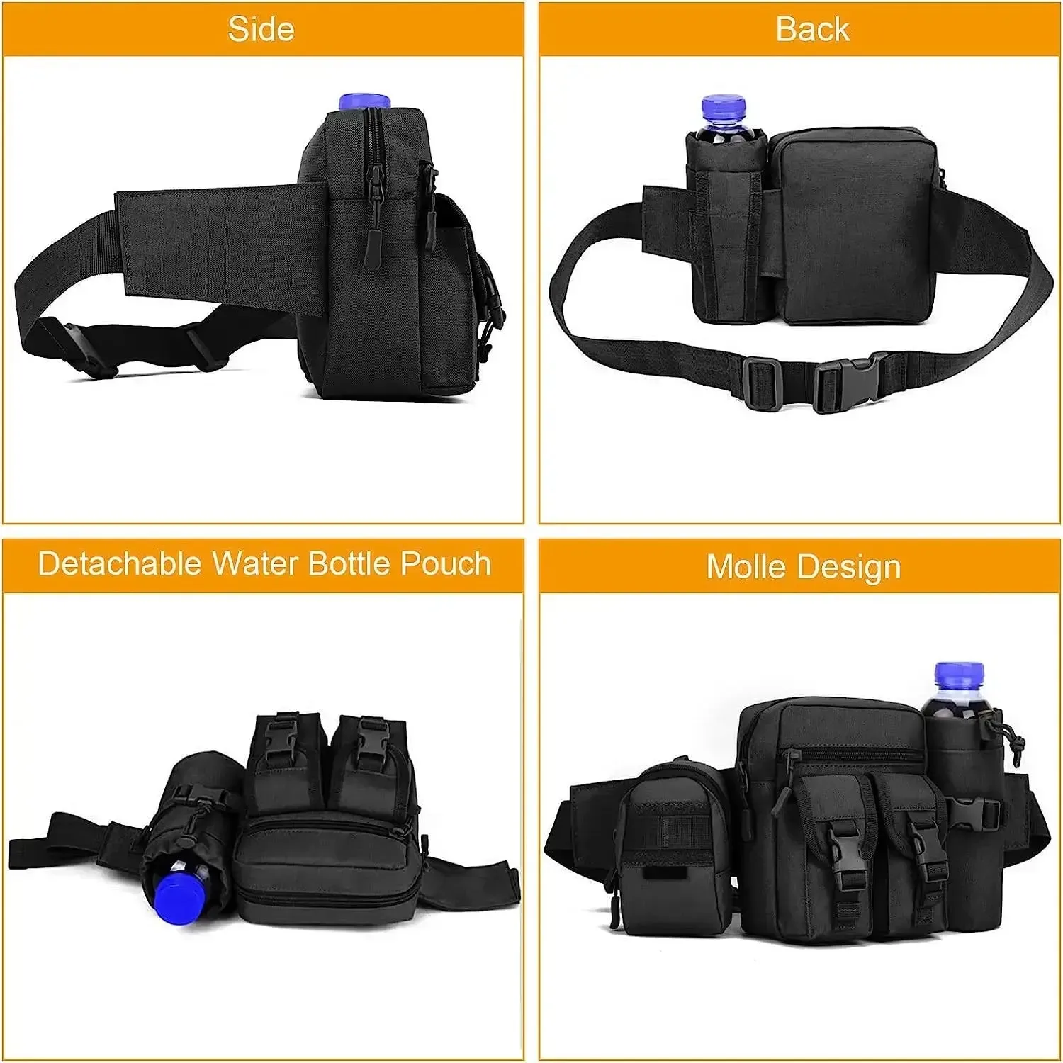 Tactical Waterproof Waist Bag with Bottle Holder, Convertible to Shoulder Pack, Ideal for Outdoor and Hiking Use