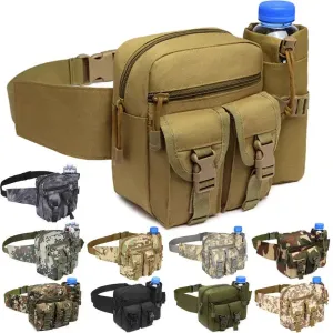 Tactical Waterproof Waist Bag with Bottle Holder, Convertible to Shoulder Pack, Ideal for Outdoor and Hiking Use
