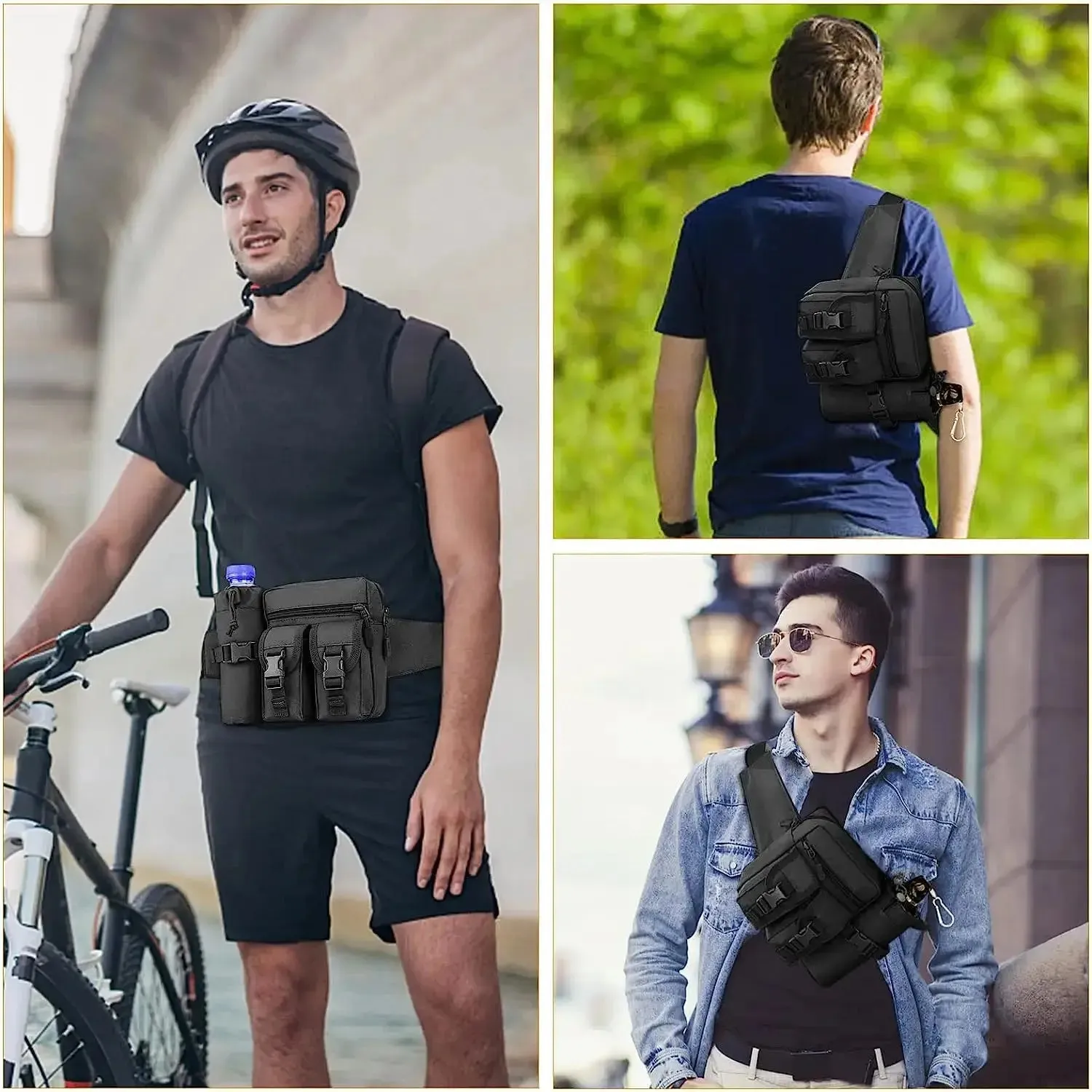 Tactical Waterproof Waist Bag with Bottle Holder, Convertible to Shoulder Pack, Ideal for Outdoor and Hiking Use
