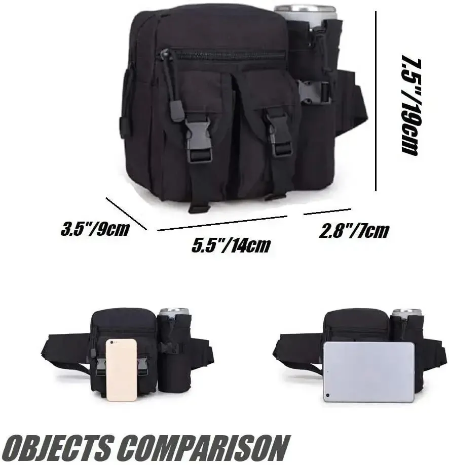 Tactical Waterproof Waist Bag with Bottle Holder, Convertible to Shoulder Pack, Ideal for Outdoor and Hiking Use