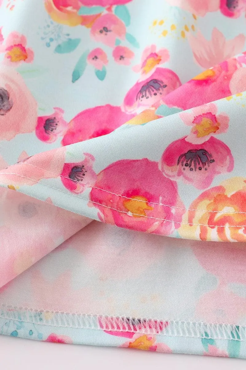 Teal & Pink Meadow Play Wear Dress w/ Hair Bow