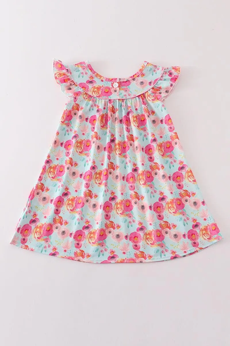 Teal & Pink Meadow Play Wear Dress w/ Hair Bow