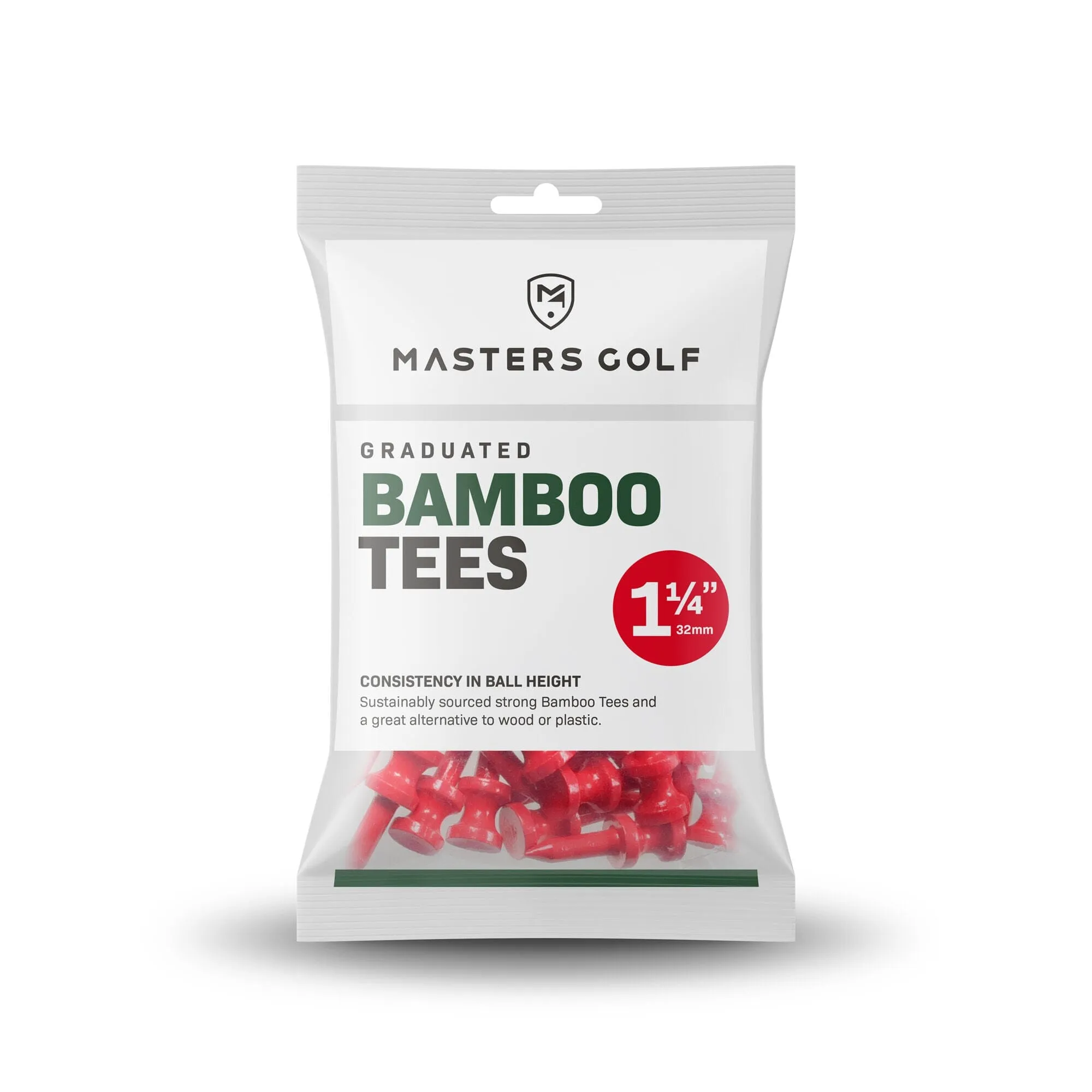 Tees de golf graduados de bambú Masters de 1 1/4" (paquete de 25)