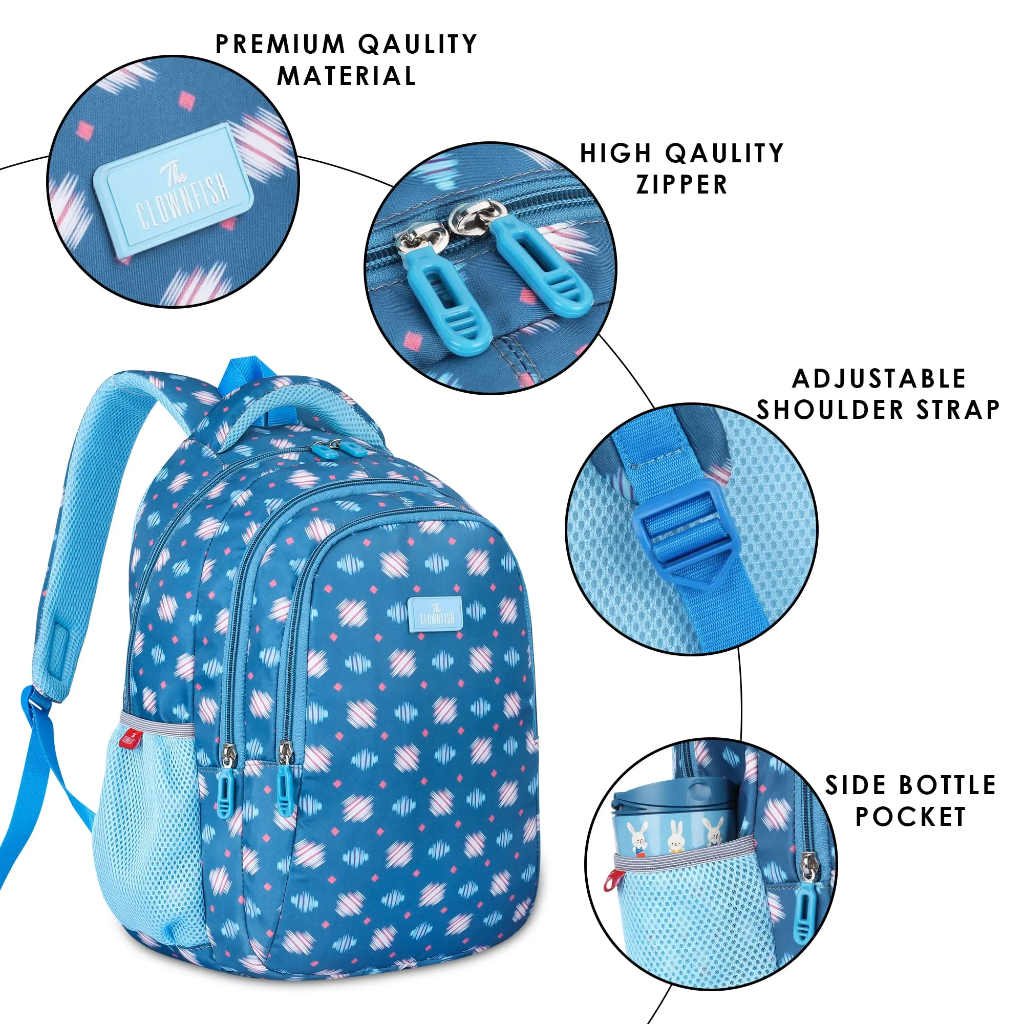 THE CLOWNFISH Scholastic Series Printed Polyester 30 L School Standard Backpack With Pencil/Staionery Pouch School Bag Daypack Picnic Bag For School Going Boys & Girls Age 8-10 Years (Cerulean Blue)