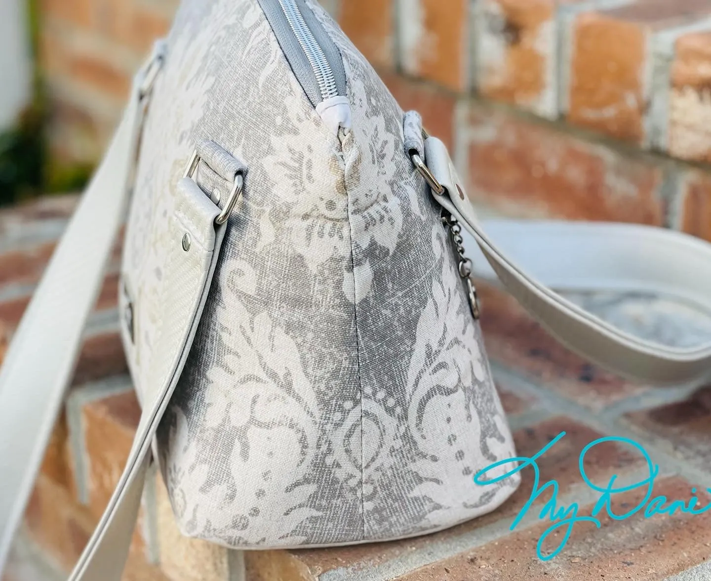 The Lola Classic Handbag in Grey Floral Canvas