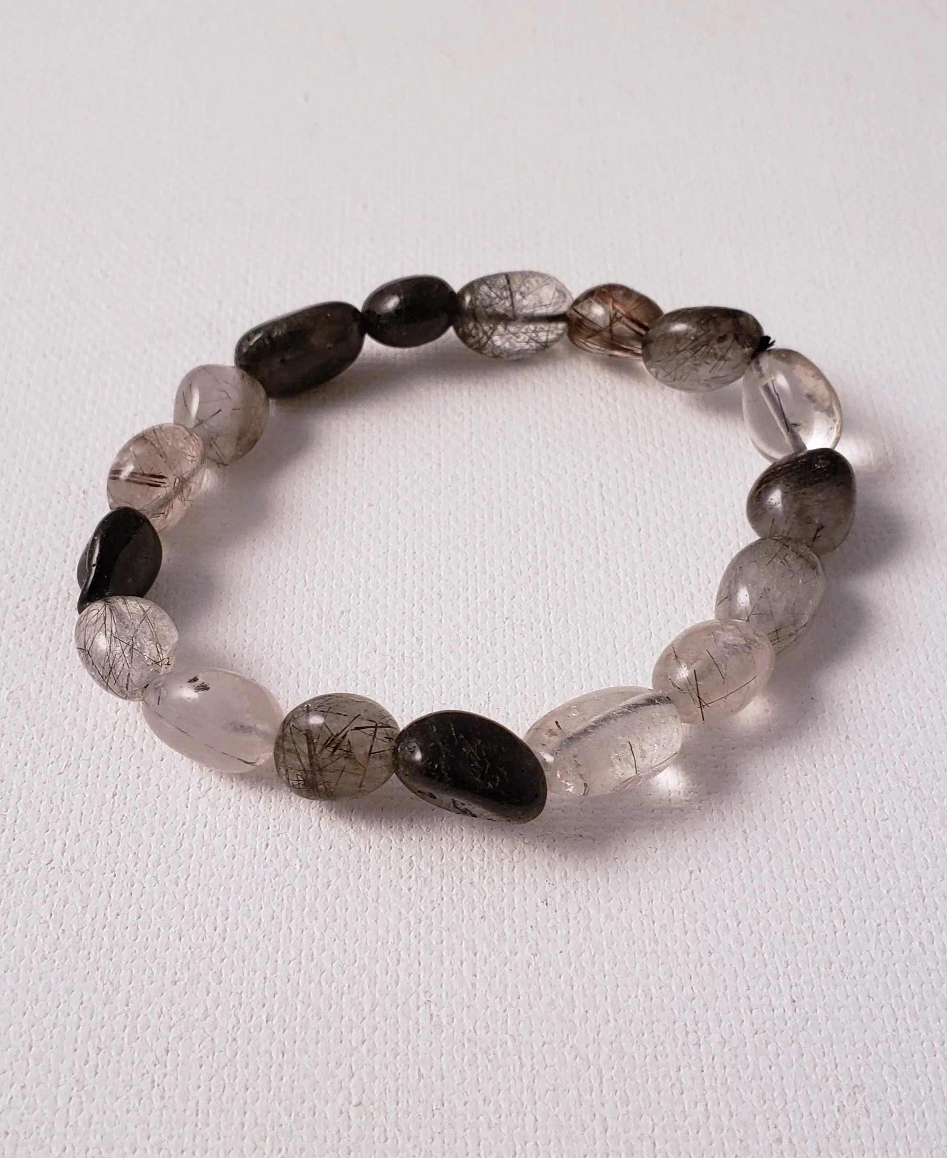 Tourmalinated Quartz Beaded Bracelet 0n Elastic Cord Dispels Negative Energies.