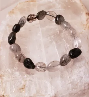 Tourmalinated Quartz Beaded Bracelet 0n Elastic Cord Dispels Negative Energies.